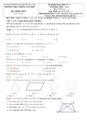 Đề kiểm tra học kì I - Môn: Toán 6 - Trường THCS Thông Tây Hội