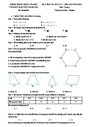 Đề kiểm tra học kì I - Môn: Toán 6 - Trường THCS - THPT Hồng Đức