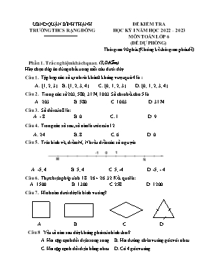 Đề kiểm tra học kỳ I - Môn: Toán 6 (đề dự phòng)