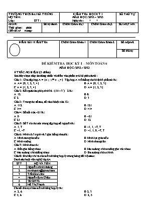 Đề kiểm tra học kỳ I - Môn: Toán 6 -  Trường THCS Hai Bà Trưng