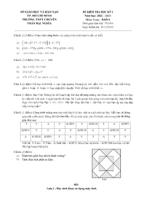 Đề kiểm tra học kỳ I - Môn: Toán 6 - Trường THPT chuyên Trần Đại Nghĩa