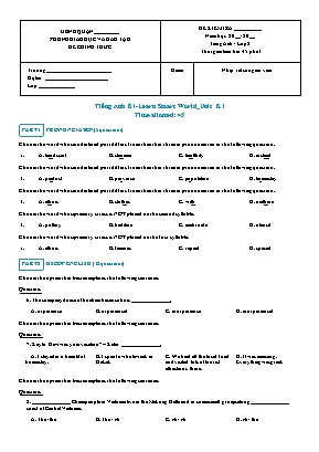 Đề kiểm tra Tiếng Anh 8 - I learn smart world Unit 8.1 (Có đáp án) Đề kiểm tra Tiếng Anh 8 - I learn smart world Unit 8.1 (Có đáp án)