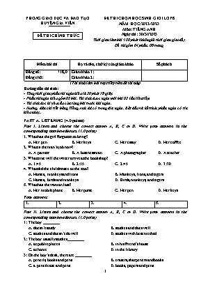 Đề thi chọn học sinh giỏi lớp 8 - Môn: Tiếng anh