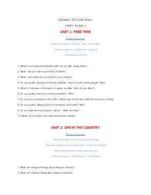 English 8 - Speaking Test questions smart world English 8 - Speaking Test questions smart world