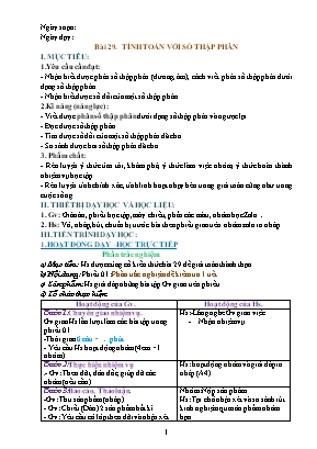 Giáo án dạy thêm môn Toán 6 (Cánh Diều) - Bài 29: Tính toán với số thập phân