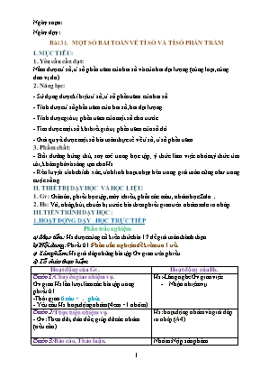 Giáo án dạy thêm môn Toán 6 (Cánh Diều) - Bài 31: Một số bài toán về tỉ số và tỉ số phần trăm