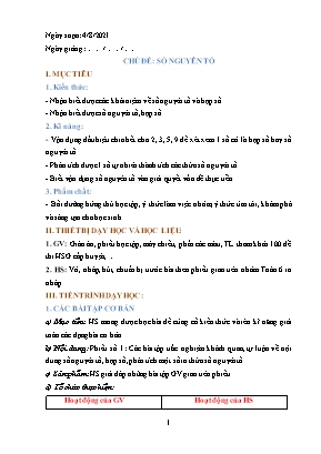 Giáo án dạy thêm môn Toán 6 (Cánh Diều) - Chủ đề: Số nguyên tố