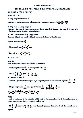 Giáo án dạy thêm môn Toán 6 (Cánh Diều) - Chuyên đề 6: Phân số - Chủ đề 6.2: Các phép toán về cộng, trừ, nhân, chia phân số