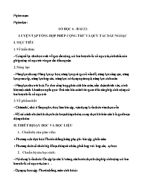 Giáo án dạy thêm Số học 6 (Kết nối tri thức) - Bài: Luyện tập tổng hợp phép cộng trừ và quy tắc dấu ngoặc