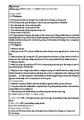 Giáo án dạy thêm Số học 6 (Kết nối tri thức) - Bài: Phép cộng và phép trừ số nguyên