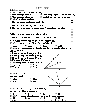 Giáo án dạy thêm Toán 6 (Kết nối tri thức) - Bài 21: Góc