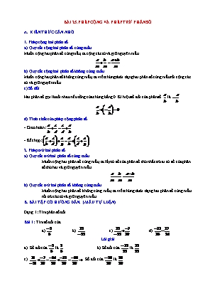 Giáo án dạy thêm Toán 6 (Kết nối tri thức) - Bài 25: Phép cộng và phép trừ phân số