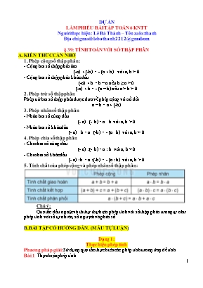 Giáo án dạy thêm Toán 6 (Kết nối tri thức) - Bài 39: Tính toán với số thập