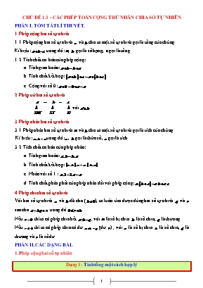 Giáo án dạy thêm Toán học 6 - Chủ đề 1.3: Các phép toán cộng trừ nhân chia số tự nhiên