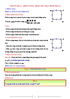 Giáo án dạy thêm Toán học 6 - Chuyên đề 4.1: Hình vuông, hình chữ nhật, hình thang