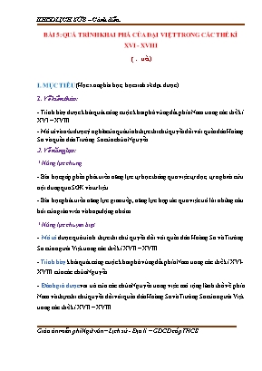 Giáo án Lịch sử 8 (Cánh Diều) - Bài 5: Quá trình khai phá của Đại Việt trong các thế kỉ XVI - XVIII