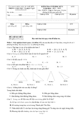 Kiểm tra cuối học kỳ I - I - Môn: Toán 6 (Đề chính thức)