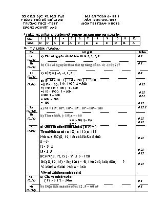 Kiểm tra cuối học kỳ I - Môn thi: Toán khối 6