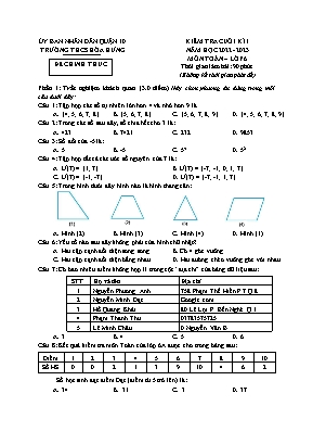 Kiểm tra cuối kì 1 - Môn: Toán 6 - Trường THCS Hòa Hưng