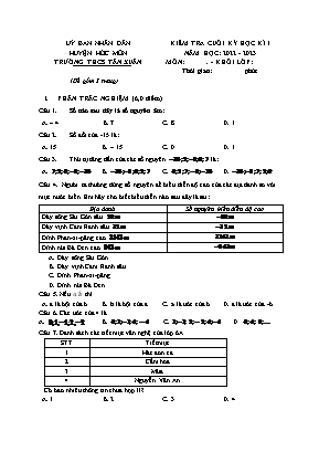 Kiểm tra cuối kỳ học kì I - Môn: Toán 6 - Trường THCS Tân Xuân