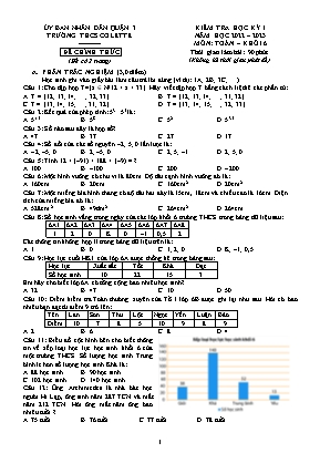 Kiểm tra học kỳ I - Môn: Toán 6 - Trường THCS Colette