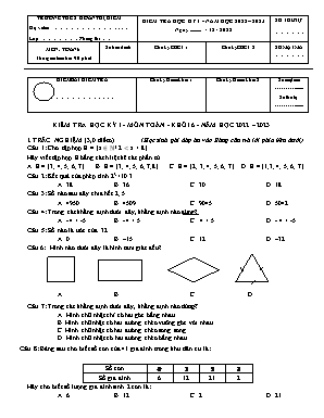 Kiểm tra học kỳ I - Môn: Toán 6 - Trường THCS Đoàn Thị Điểm