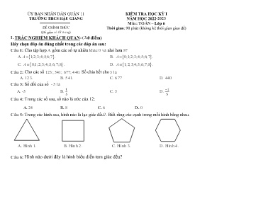 Kiểm tra học kỳ I - Môn: Toán 6 - Trường THCS Hậu Giang