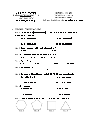 Kiểm tra học kỳ I - Môn: Toán 6 - Trường THCS Phan Bội Châu