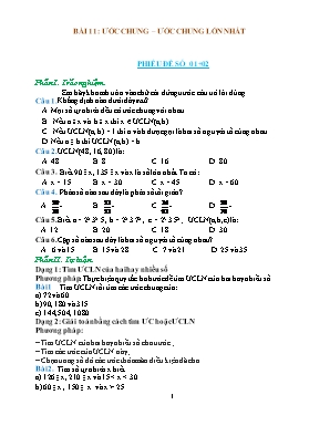 Phiếu bài tập Toán 6 (Cánh diều) - Bài 11: Ước chung, ước chung lớn nhất