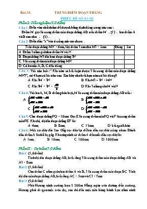 Phiếu bài tập Toán 6 (Cánh diều) - Bài 35: Trung điểm đoạn thẳng