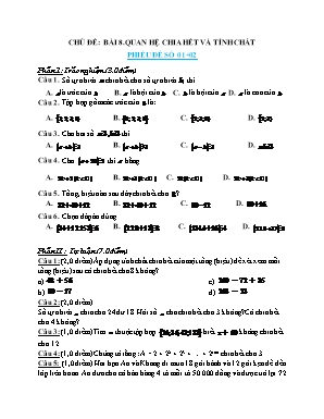 Phiếu bài tập Toán 6 (Cánh diều) - Bài 8: Quan hệ chia hết và tính chất