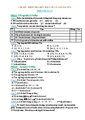 Phiếu bài tập Toán 6 (Cánh diều) - Chủ đề: Phép chia hết. bội, ước của số nguyên