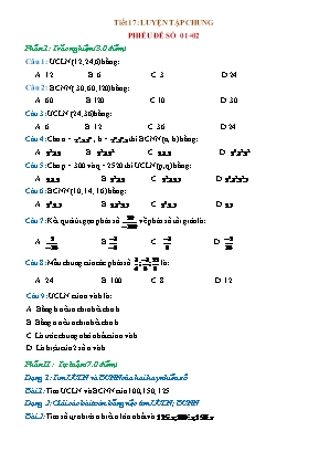 Phiếu bài tập Toán 6 (Cánh diều) - Tiết 17: Luyện tập chung