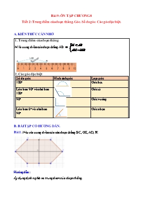 Phiếu bài tập Toán 6 (Chân trời sáng tạo) - Bài 9: Ôn tập chương 8 - Tiết 2: Trung điểm của đoạn thẳng, góc, số đo góc, các góc đặc biệt