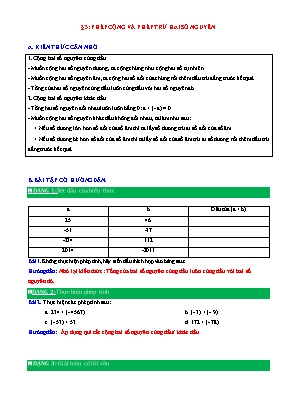 Phiếu bài tập Toán 6 (Chân trời sáng tạo) - Phép cộng và phép trừ hai số nguyên