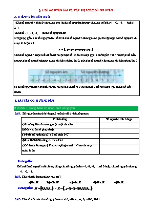 Phiếu bài tập Toán 6 (Chân trời sáng tạo) - Số nguyên âm và tập hợp các số nguyên