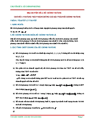Tài liệu Bồi dưỡng học sinh giỏi môn Toán 6 - Chuyên đề 6: Số chính phương - Chủ đề 3: Phương pháp phản chứng giải bài toán số chính phương
