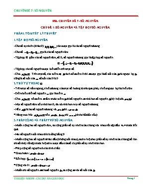 Tài liệu Bồi dưỡng học sinh giỏi môn Toán 6 - Chuyên đề 7: Số nguyên - Chủ đề 1: Số nguyên và tập hợp số nguyên