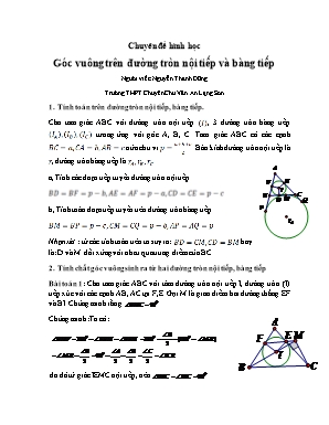 Tài liệu Bồi dưỡng học sinh giỏi môn Toán 6 - Chuyên đề Hình học: Góc vuông trên đường tròn nội tiếp và bàng tiếp