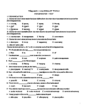 Tiếng Anh 8 – I learn smart world - Mid - semester 1 test (Có đáp án)