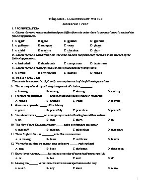 Tiếng Anh 8 - I learn smart world - Semester 1: Test (Có đáp án)