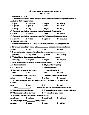 Tiếng Anh 8 - I learn smart world - Unit 3: Test (Có đáp án) Tiếng Anh 8 - I learn smart world - Unit 3: Test (Có đáp án)