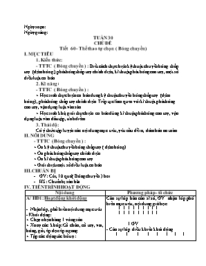 Bài giảng Thể dục Lớp 9 - Tiết 60: Thể thao tự chọn (Bóng chuyền)