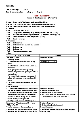 Giáo án English 6 - Period 94-96, Unit 12: Robots - Năm học 2021-2022