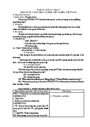 Giáo án Giáo dục công dân 7 - Tiết 30, Bài 17: Nhà nước Cộng hòa xã hội chủ nghĩa Việt Nam
