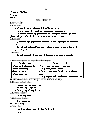 Giáo án Hóa học 8 - Tiết 47: Nước (Tiết 2) - Năm học 2021-2022