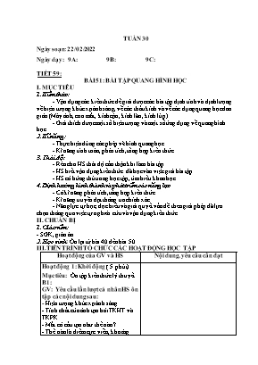 Giáo án Vật lí 9 - Tiết 59, Bài 51: Bài tập quang hình học - Năm học 2021-2022