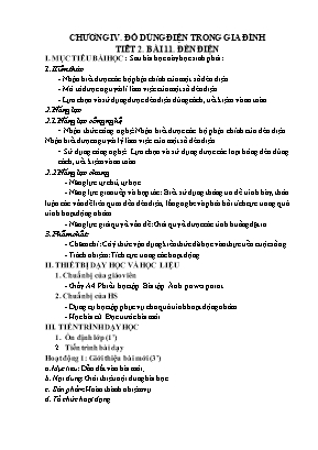 Kế hoạch bài dạy Công nghệ 6 - Tiết 2, Bài 11: Đèn điện (Chương IV: Đồ dùng điện trong gia đình)
