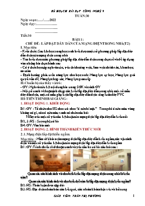 Kế hoạch bài dạy Công nghệ 9 - Tiết 30, Bài 11: Lắp đặt dây dẫn của mạng điện trong nhà (Tiết 2) - Năm học 2021-2022 - Trần Thị Phương