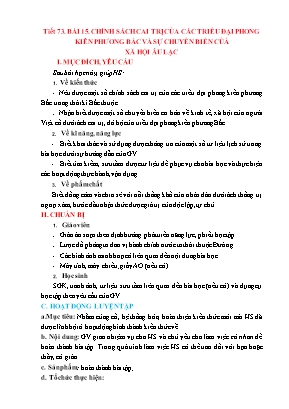 Kế hoạch bài dạy Lịch sử 6 - Tiết 73, Bài 15: Chính sách cai trị của các triều đại phong kiến phương Bắc và sự chuyển biến của xã hội Âu lạc